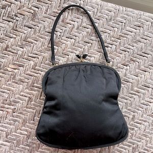 Vintage Handbag Twifalle by Rosenfeld~ Black Silk & Satin w/Black Kiss Closure